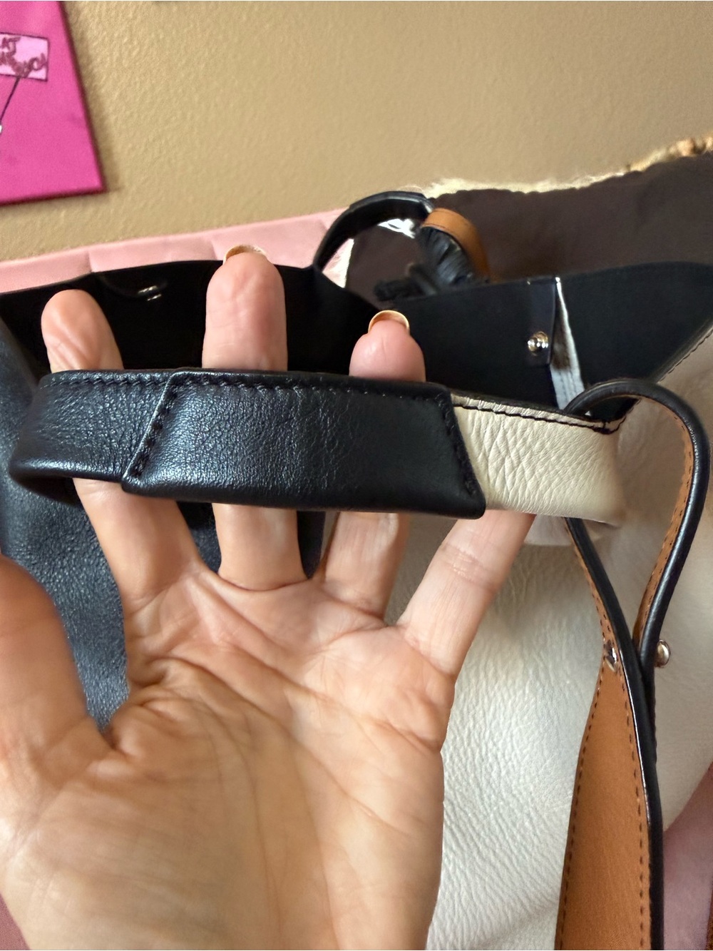 💯 Auth! Elena Ghisellini Colorblock Shoulder/Crossbody Cream Brown Black Leather - Picture 11 of 14